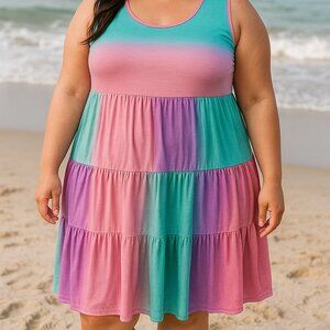 🌸 HEIMISH U.S.A. Ombre Sleeveless Tiered Dress – 1XL
